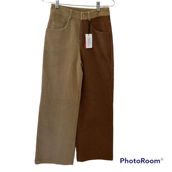 Cider Two tone Corduroy Pants Wide Legs XSmall NWT - Picture 9 of 9